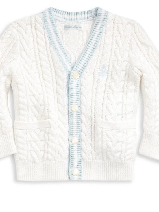 Ralph Lauren Other - Ralph Lauren Cream Cable-Knit Cardigan with Light Blue Trim size 12 m